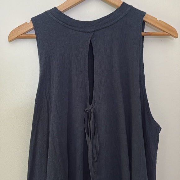 Free People Right On Time Tie Back Peplum Cotton Blend Tunic Top Black Blue M - Picture 9 of 15